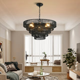 Rustic 5-Tier Black Hemp Rope Pendant Light Chandelier - Omega Lifestyles