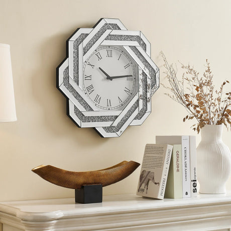 20-Inch Silver Mirrored Art Deco Wall Clock With Roman Numerals - Omega Lifestyles