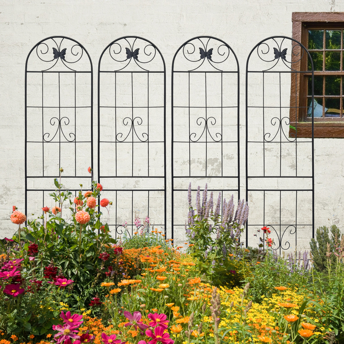 Set Of 4 Rustproof Metal Garden Trellis For Climbing Plants