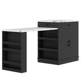 Extendable Black Kitchen Island With Storage Cabinet - Omega Lifestyles