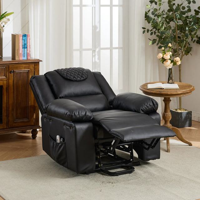 Medium-Firm Remote-Controlled Heating Massage Recliner PU Leather - Omega Lifestyles