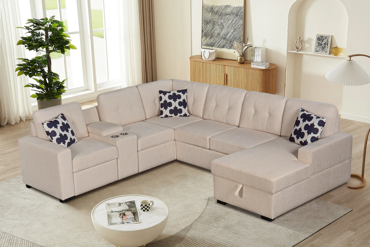 Modular L-Shaped Chenille Sectional Sofa With Storage