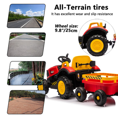 12V Kids Electric Ride On Tractor With Trailer and Lights - Omega Lifestyles