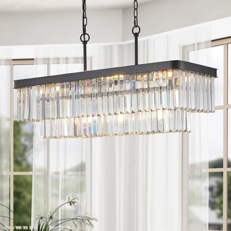 Adjustable Rectangular Iron Crystal Chandelier Lighting Fixture - Omega Lifestyles