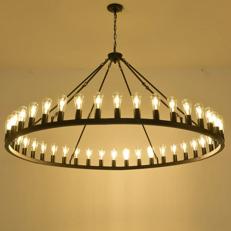 Matte Black Wagon Wheel 30-Light Metal Chandelier - Omega Lifestyles