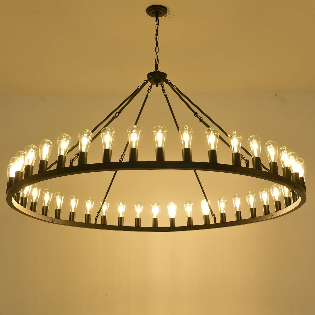 Matte Black Wagon Wheel 30-Light Metal Chandelier - Omega Lifestyles