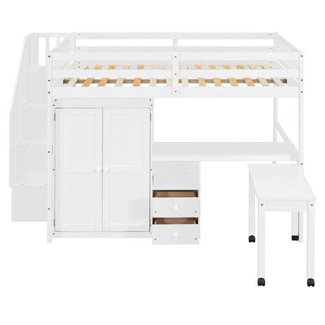 Full Full Size Loft Bed With Stairs Desk And Storage - Omega Lifestyles