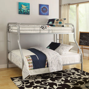 Twin Full Silver Metal Tube Bunk Bed With Guardrails - Omega Lifestyles