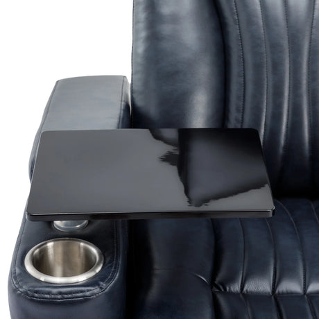 Power Swivel Blue PU Leather Recliner Chair With Tray Table - Omega Lifestyles