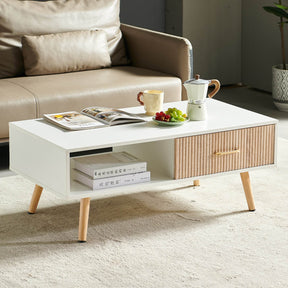 White Solid Wood Sliding Drawer Coffee Table - Omega Lifestyles