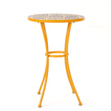 Outdoor Ceramic Tile Iron Yellow Side Table