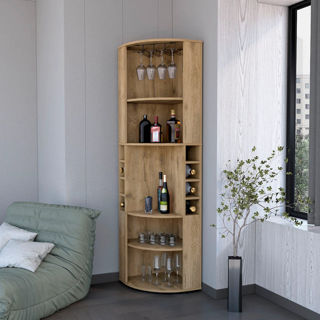 Modern Corner Bar Cabinet With Wine Rack And Shelves - Omega Lifestyles