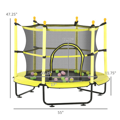 Kids 55-Inch Toddler Trampoline With Safety Enclosure Ball Pit - Omega Lifestyles