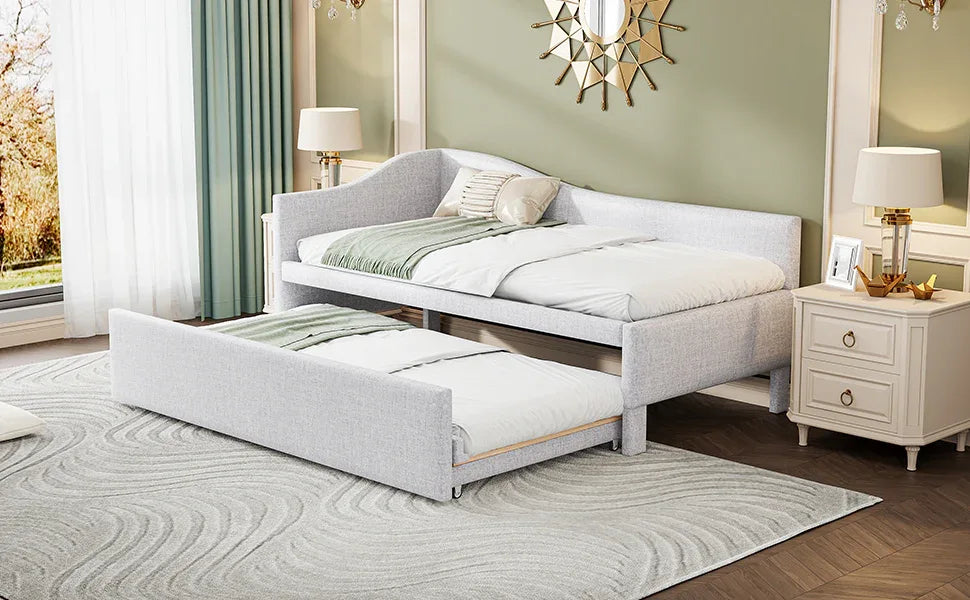 Twin Upholstered L-Shaped Daybed With Pop-Up Trundle - Omega Lifestyles