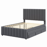 Full Size Upholstered Linen Platform Bed With Trundle Drawers - Omega Lifestyles