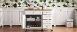 Classic Vintage Embossed White Kitchen Island On Wheels - Omega Lifestyles