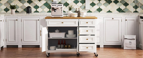 Classic Vintage Embossed White Kitchen Island On Wheels - Omega Lifestyles