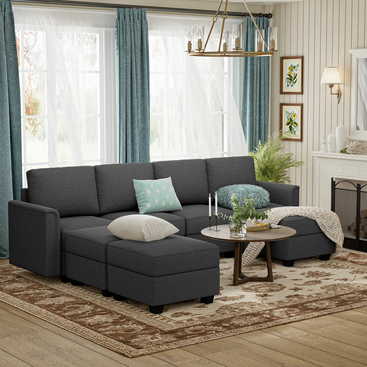 Modular 7-Seat Memory Foam Sectional Sofa With Storage - Omega Lifestyles