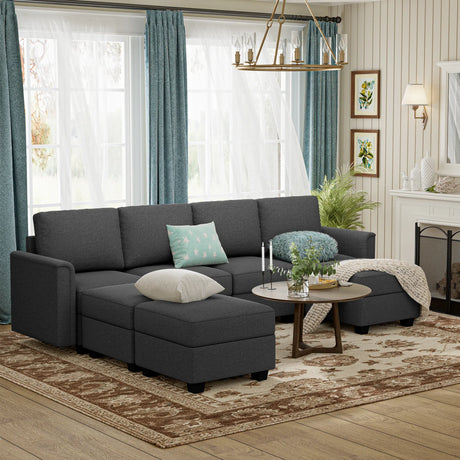 Modular 7-Seat Memory Foam Sectional Sofa With Storage - Omega Lifestyles
