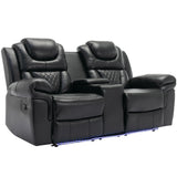 Manual Recliner Chair Faux Leather With Storage Cup Holders LED - Omega Lifestyles