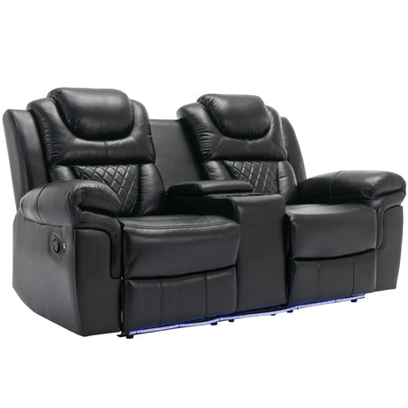 Manual Recliner Chair Faux Leather With Storage Cup Holders LED - Omega Lifestyles