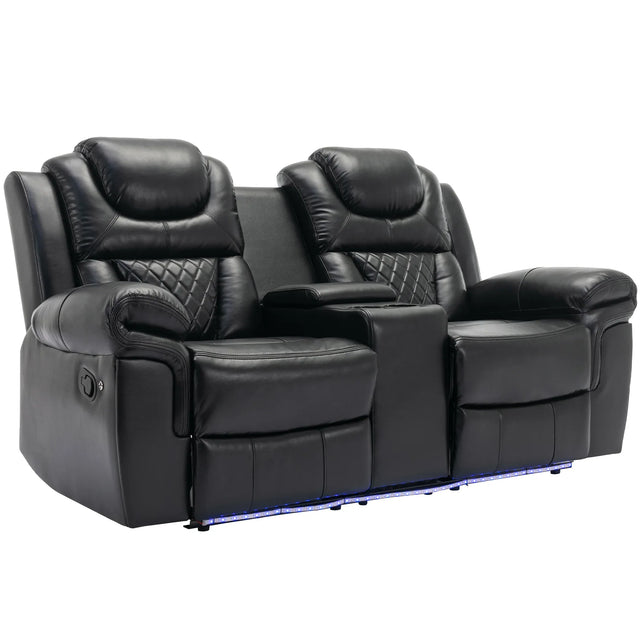 Manual Recliner Chair Faux Leather With Storage Cup Holders LED - Omega Lifestyles