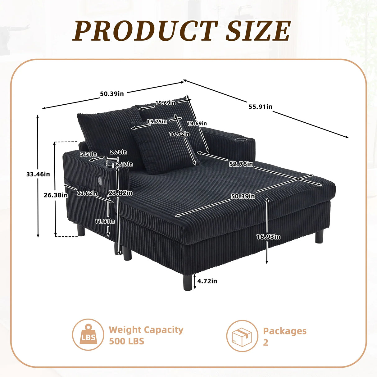 Oversized Corduroy Recliner Sofa With USB Charging - Omega Lifestyles