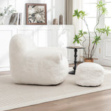 Faux Fur High Density Foam Bean Bag Chair With Footstool - Omega Lifestyles