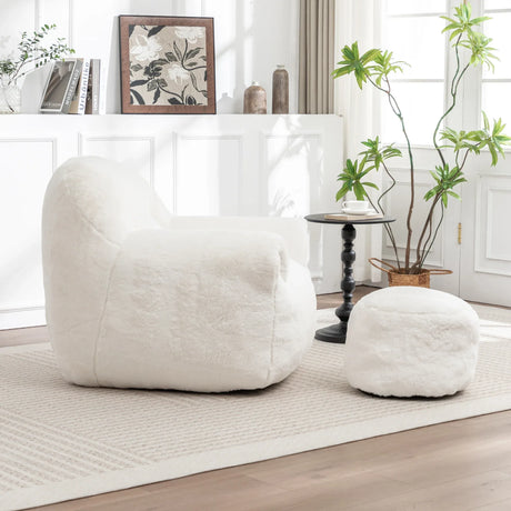 Faux Fur High Density Foam Bean Bag Chair With Footstool - Omega Lifestyles