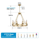 Farmhouse Wagon Wheel Gold Metal Chandelier 24-Inch - Omega Lifestyles