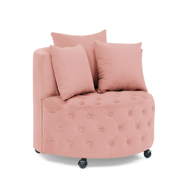Pink Velvet Upholstered Swivel Chair With Movable Wheels - Omega Lifestyles