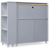 Rolling Kitchen Island With Extended Table Power Outlets LED Lights - Omega Lifestyles