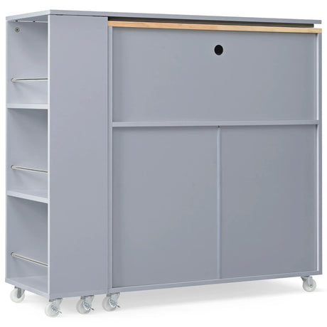 Rolling Kitchen Island With Extended Table Power Outlets LED Lights - Omega Lifestyles