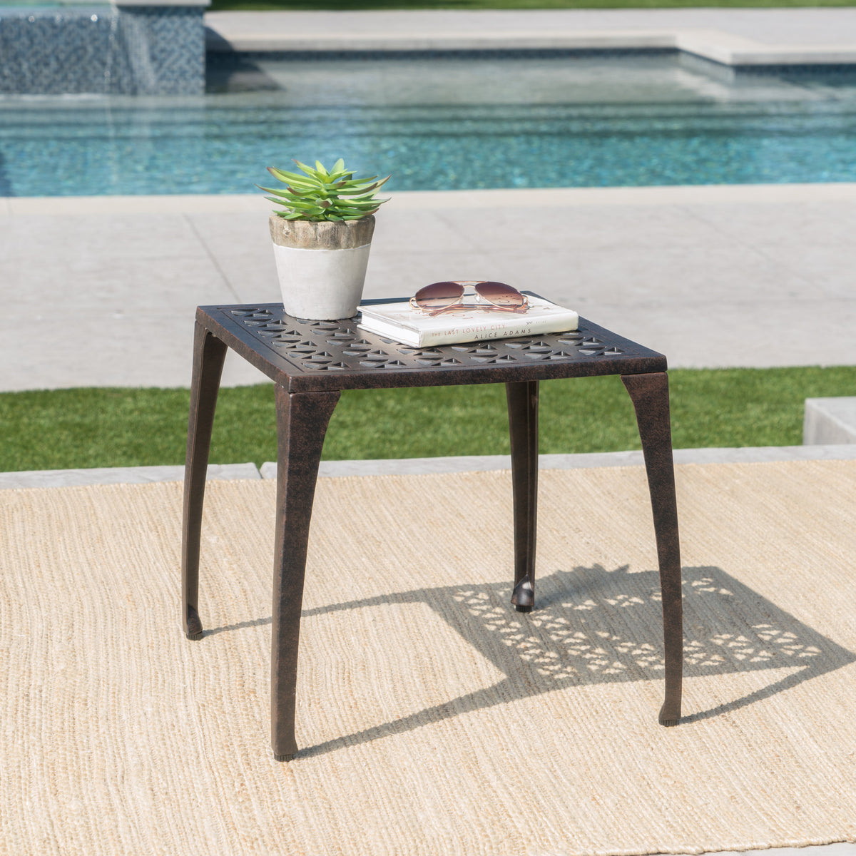Bronze Cast Aluminum Outdoor Patio Side Table
