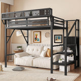Twin Metal Loft Bed With Stairs Storage Shelves - Omega Lifestyles