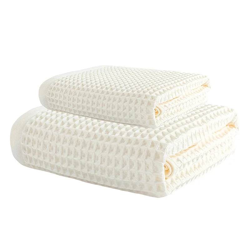 70X140Cm Large Towel Modern Waffle Bath Towel Set Quick Drying Knit Fabric Plaid Pattern Soft Absorbent Cotton Solid Color