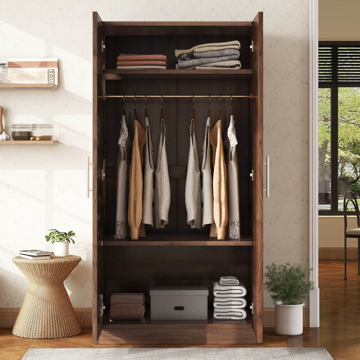 2-Door Solid Wood Wardrobe Armoire With Shelves - Omega Lifestyles