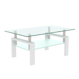 Modern Rectangle Glass Coffee Table With Double Storage - Omega Lifestyles