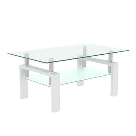 Modern Rectangle Glass Coffee Table With Double Storage - Omega Lifestyles