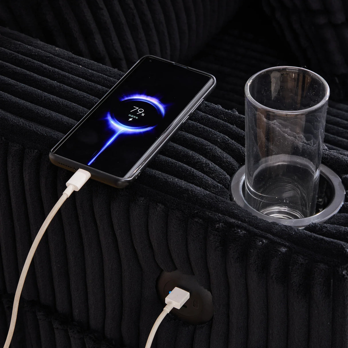 Oversized Corduroy Recliner Sofa With USB Charging - Omega Lifestyles