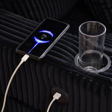 Oversized Corduroy Recliner Sofa With USB Charging - Omega Lifestyles