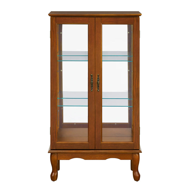 Lighted Oak Curio Cabinet With Adjustable Tempered Glass Shelves - Omega Lifestyles