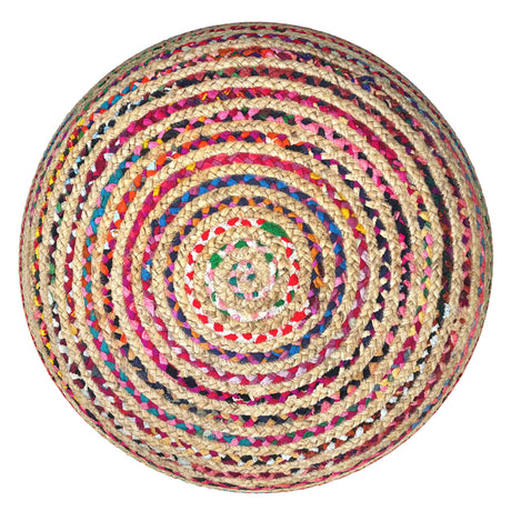 Multicolor Jute Handwoven Large Round Pouf Seat - Omega Lifestyles