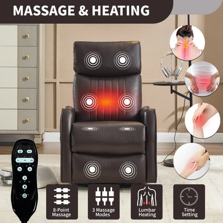 Brown Faux Leather Manual Heat Massage Recliner Chair - Omega Lifestyles