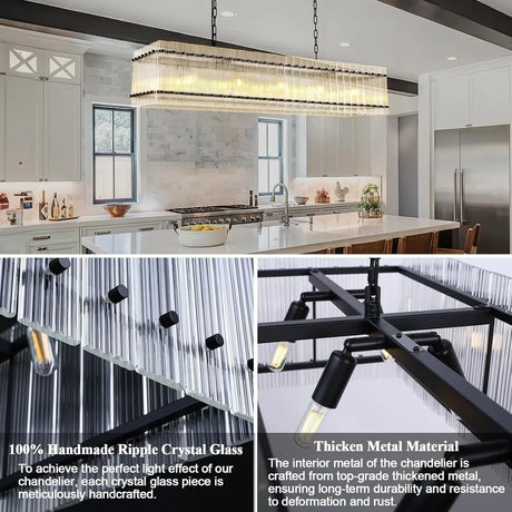 Rectangular Water Ripple Crystal Glass 10-Light Chandelier - Omega Lifestyles