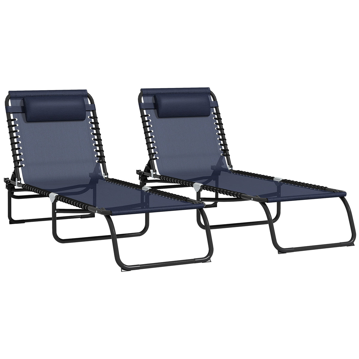 Set of 2 Folding Outdoor Steel Chaise Lounge Chairs
