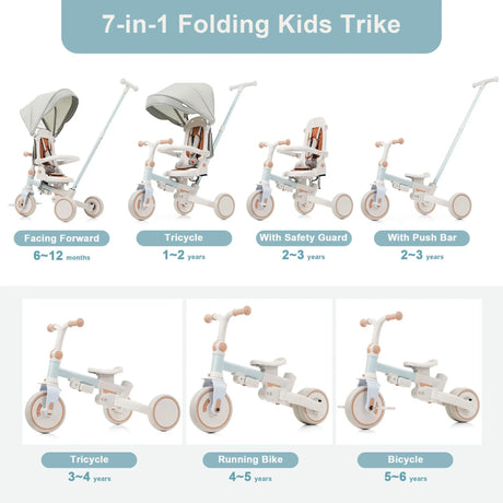 7-in-1 Multifunctional Foldable Baby Tricycle With Canopy - Omega Lifestyles