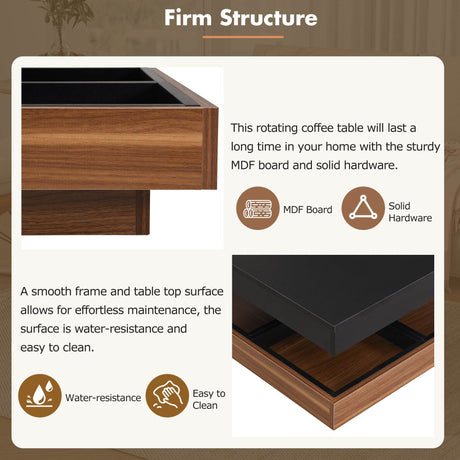 Modern Square 360° Rotating Black Walnut Coffee Table - Sleep Galleria