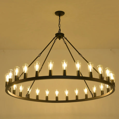 Large 53 Inch Matte Black Wagon Wheel Chandelier - Omega Lifestyles