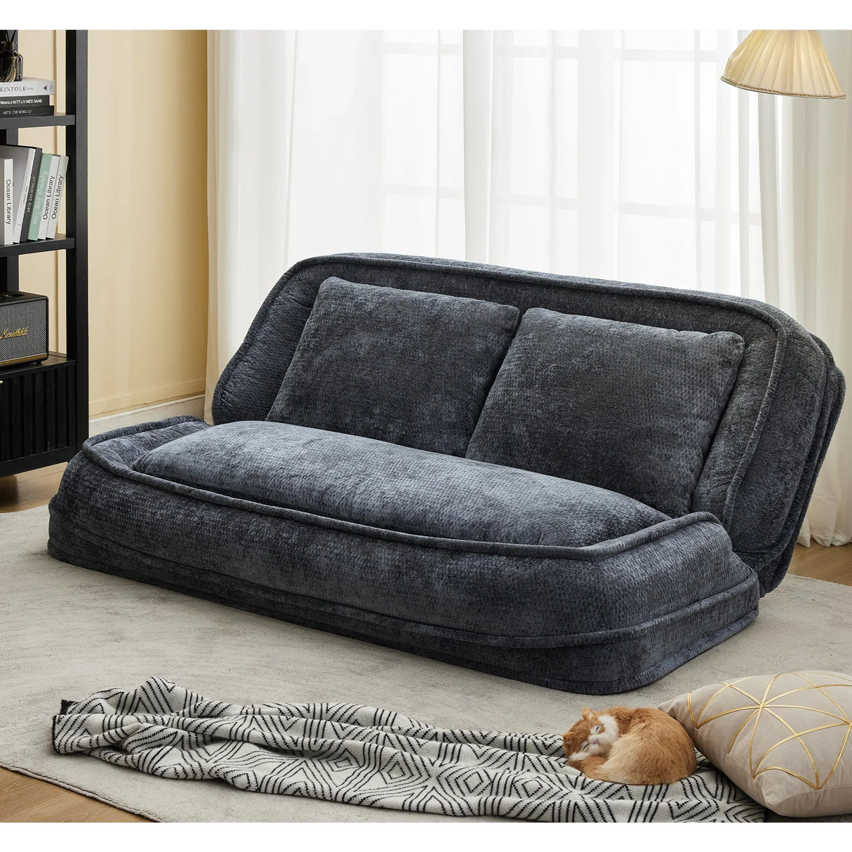 Convertible Adjustable Chenille Loveseat Lazy Sofa Bed - Omega Lifestyles